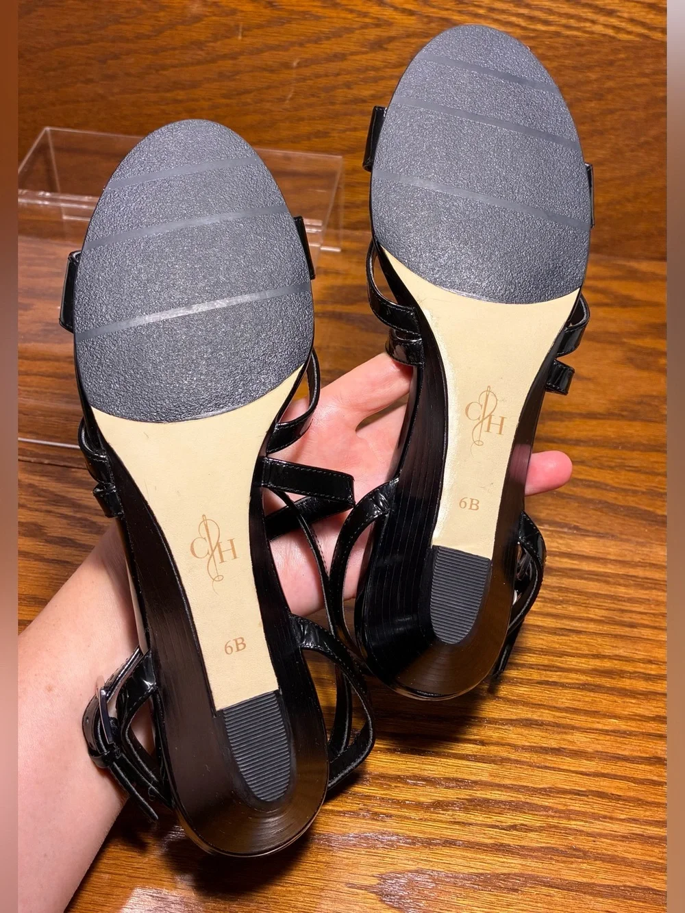 Cole Haan Black Patent Leather Strappy Wedge Sandals Size 6